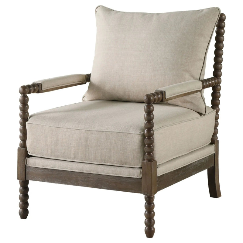 Blanchett Upholstered Bobbin Accent Chair Beige and Distressed Brown by Unique Piece Furniture