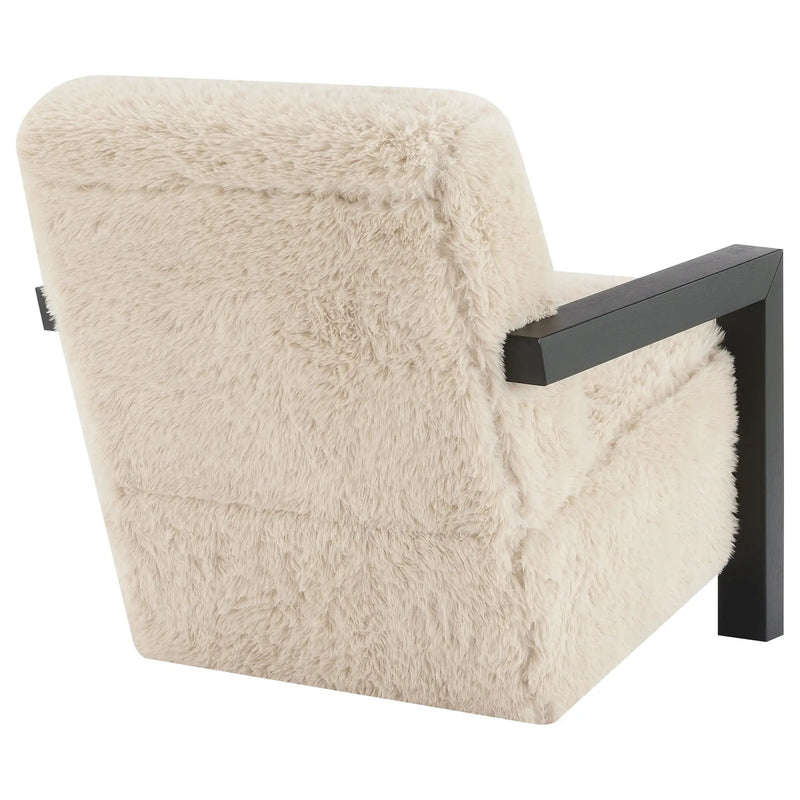 Fitzroy Faux Fur Upholstered Chair Solid Wood Arms Latte by Unique Piece Furniture