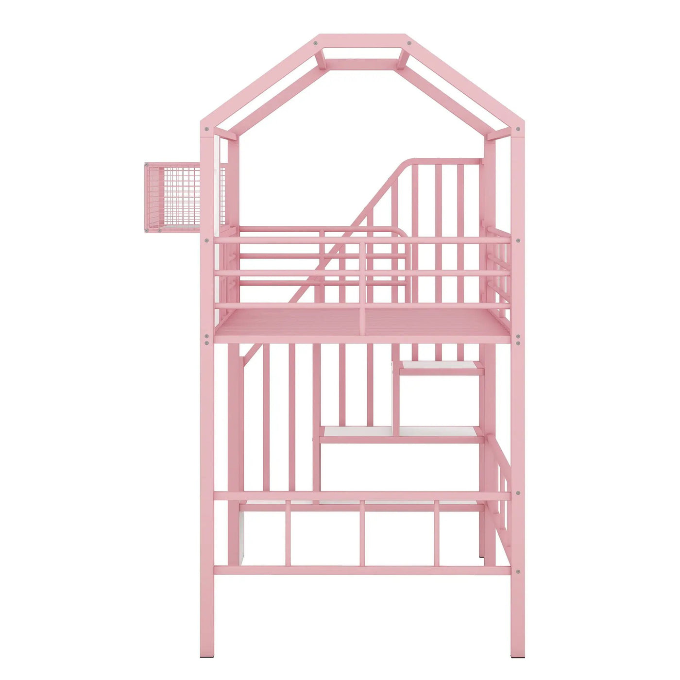 Metal Loft Bed With Roof Design And Storage Box With Guardrails And Integrated Ladder by HouseOfZazla