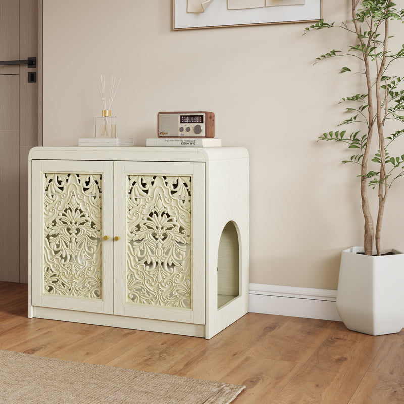Antique White Pet Litter Box Cabinet with Ventilation - Engineered Wood, photo 3 of 10
