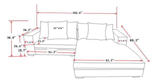 Luxe - Oversized 2 Piece Sectional Couches For Living Room, L Shaped Sofa With Chaise by HouseOfZazla