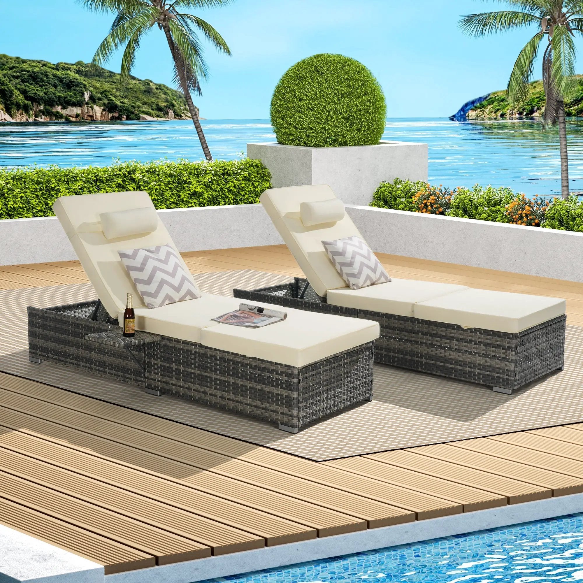 Outdoor Chaise Lounge Chair Set of 2 with Storage and Cushions by HouseOfZazla