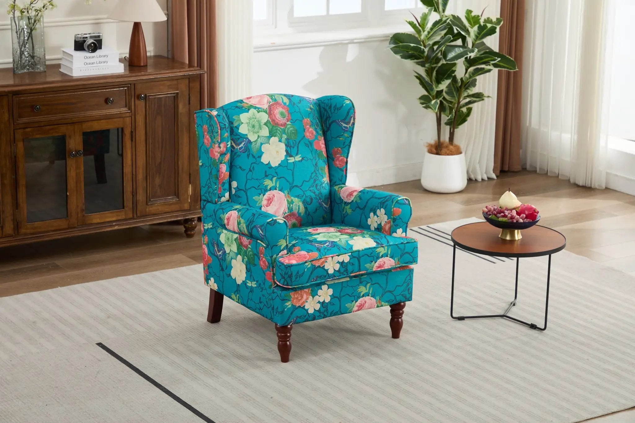 Modern Accent Chair with Retro Wood Legs - Floral by HouseOfZazla