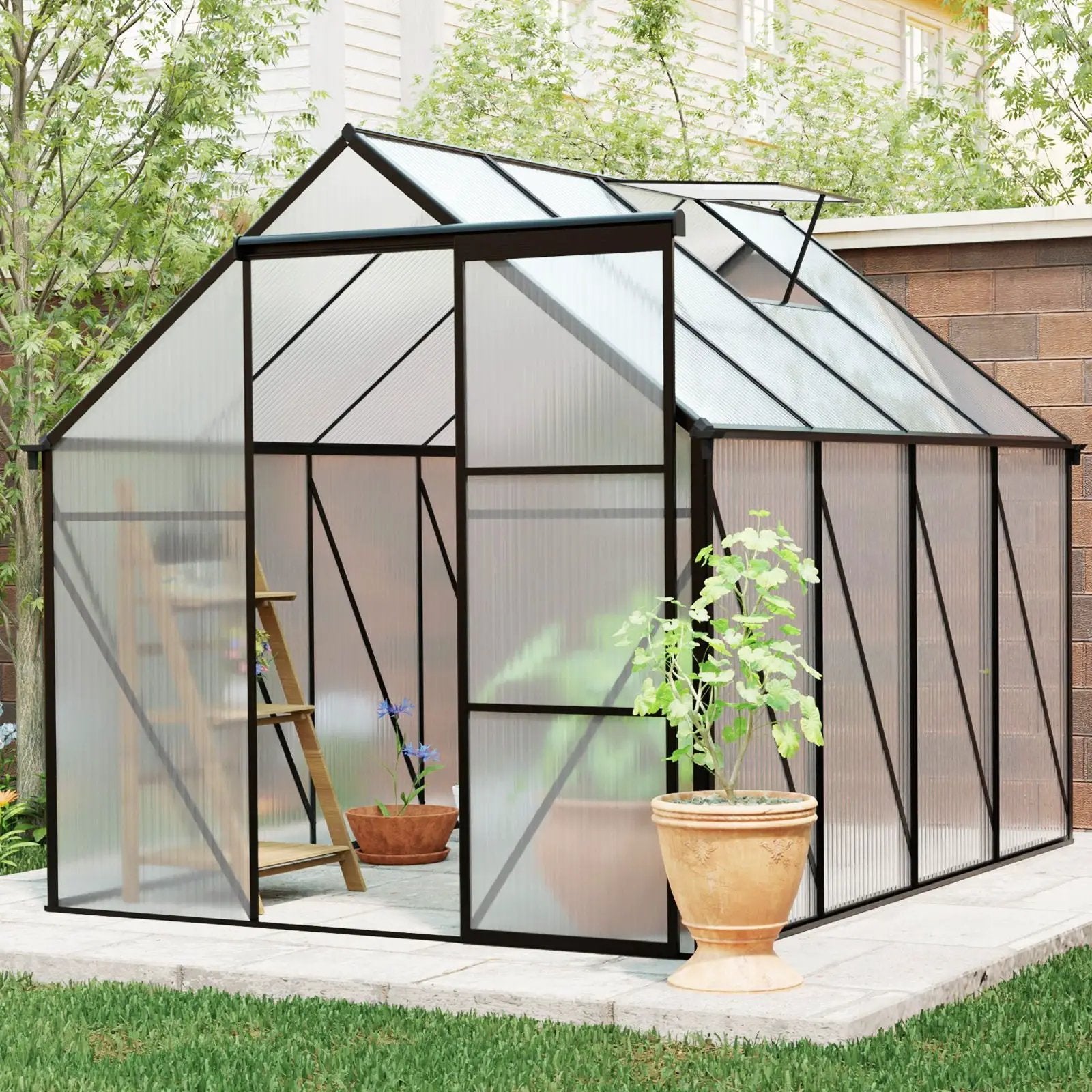 Polycarbonate house Raised Base And Anchor Aluminum Heavy Duty Walk-In houses For Outdoor Backyard In All Season by HouseOfZazla