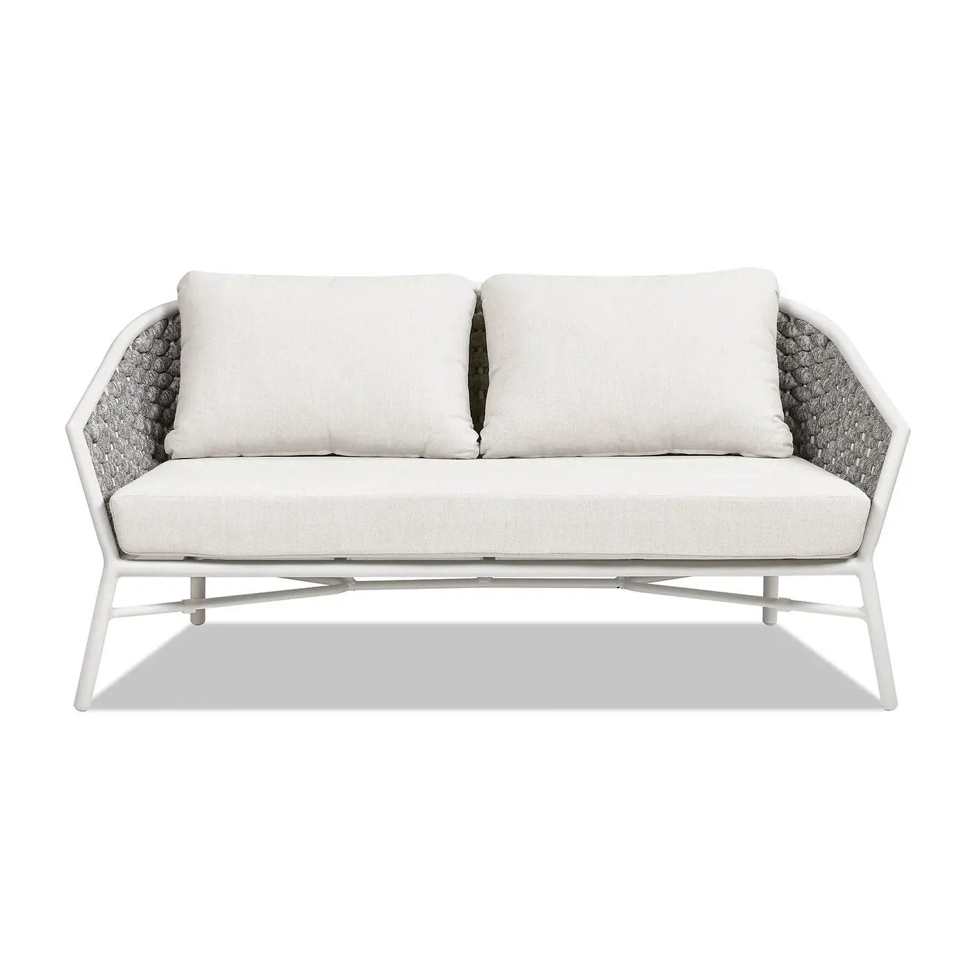 Rowan - Rope Barrel Back Patio Conversation Loveseat Sofa - Optic White by HouseOfZazla