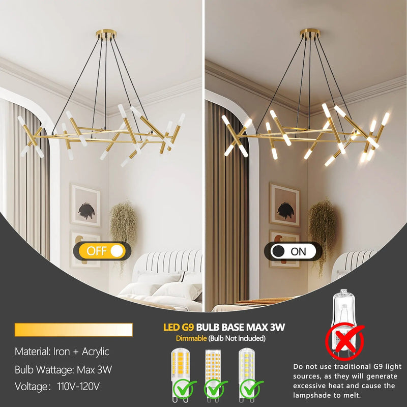 41' Golden Modern Chandelier Light Fixture with Branch Design by HouseOfZazla