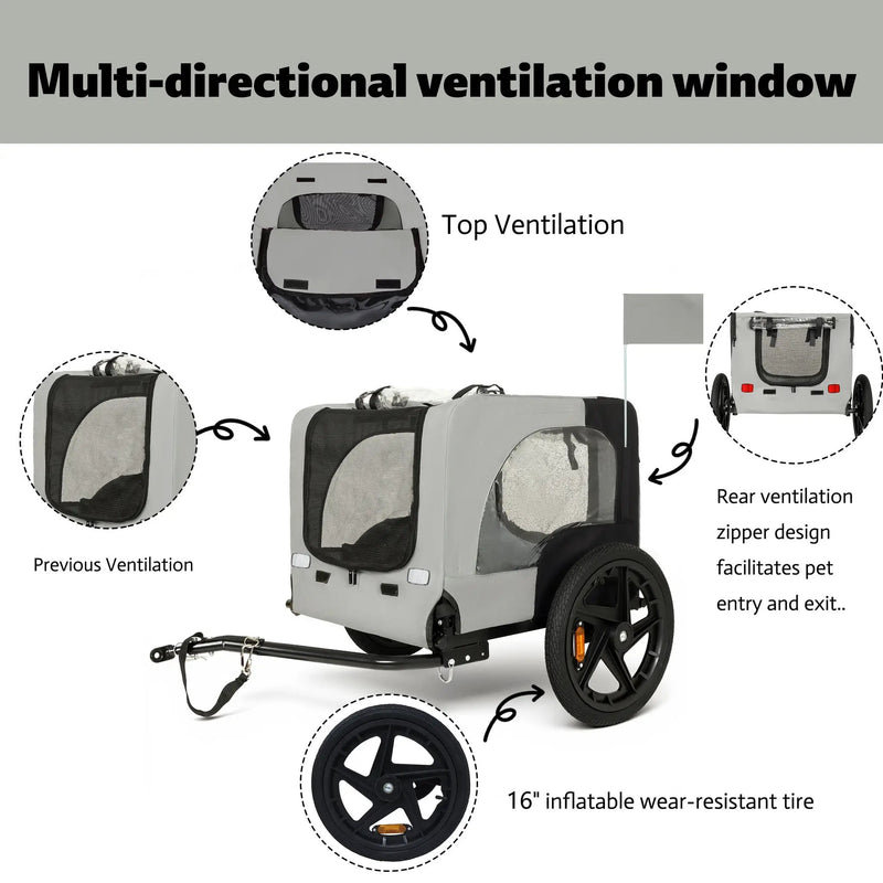 Outdoor Heavy Duty Collapsible Pet Bike Trailer with 16-Inch All-Terrain Wheels by HouseOfZazla
