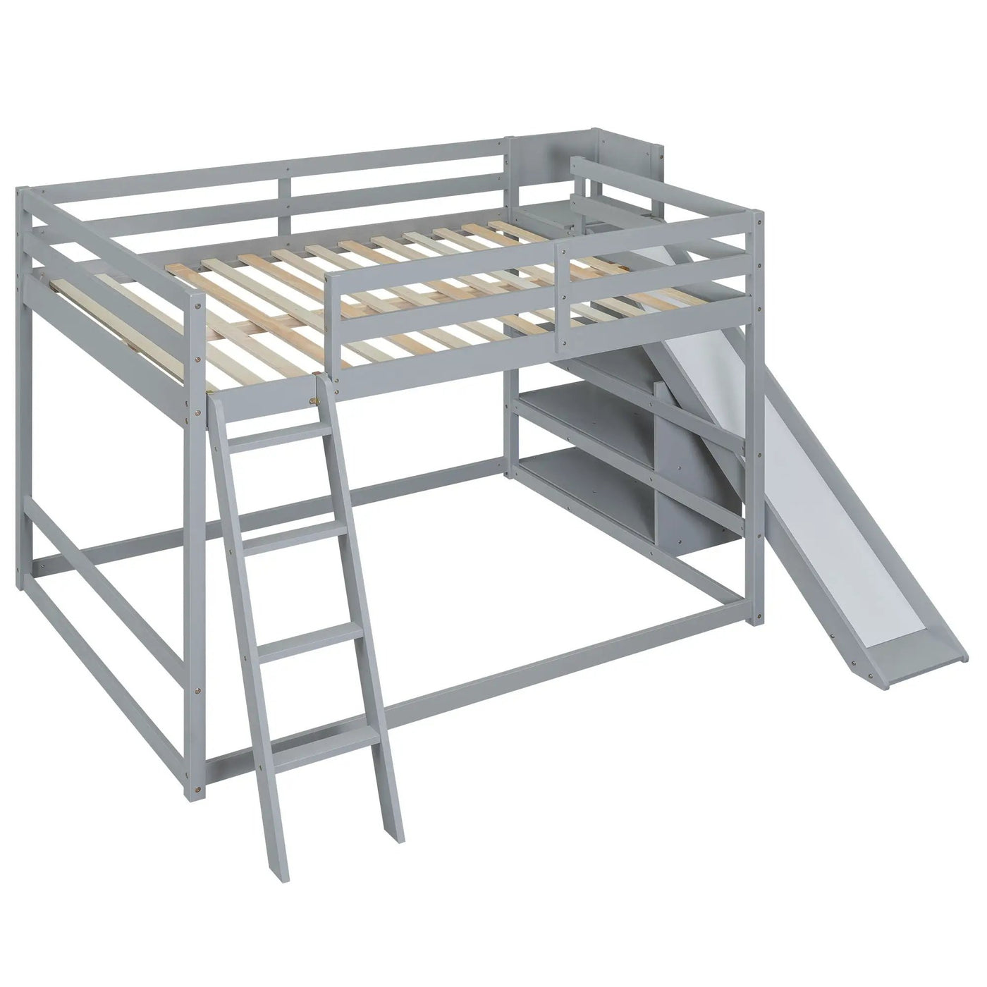 Bunk Bed With Ladder, Slide, And Shelves Pine Wood by HouseOfZazla