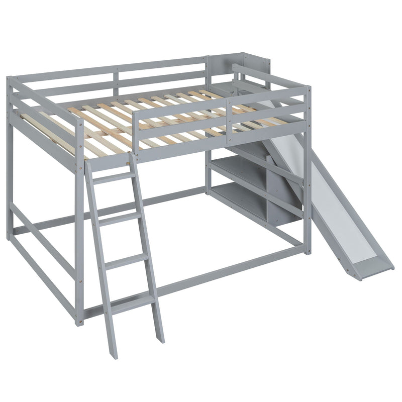 Bunk Bed With Ladder, Slide, And Shelves Pine Wood by HouseOfZazla