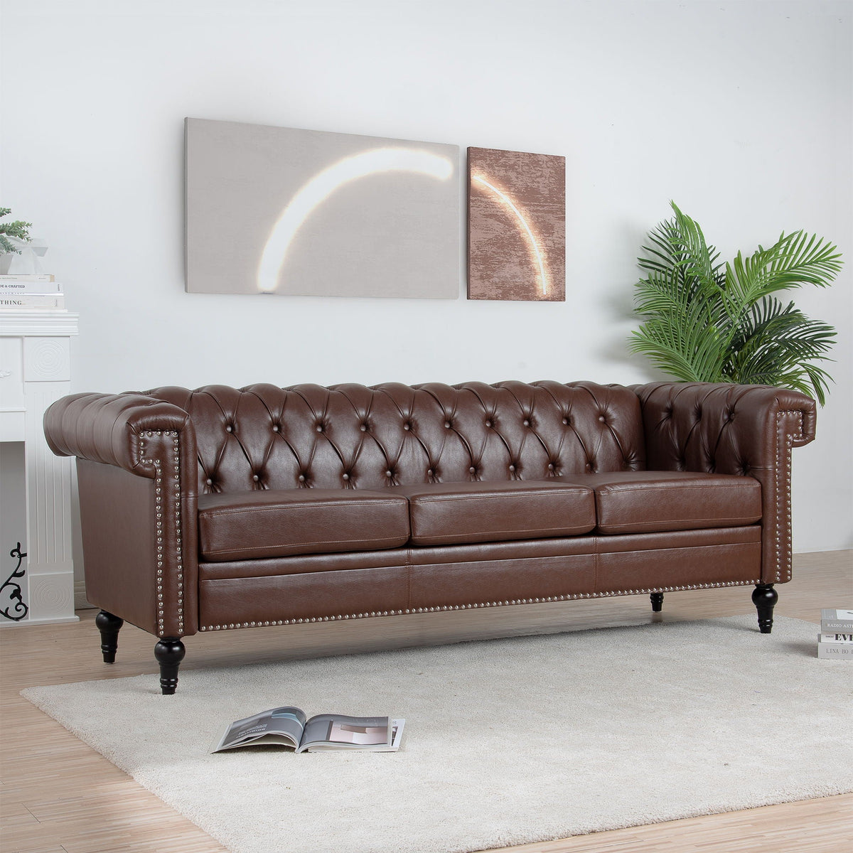 Traditional Square Arm 3 Seater Sofa with Removable Cushions - Faux Leather, photo 7 of 8