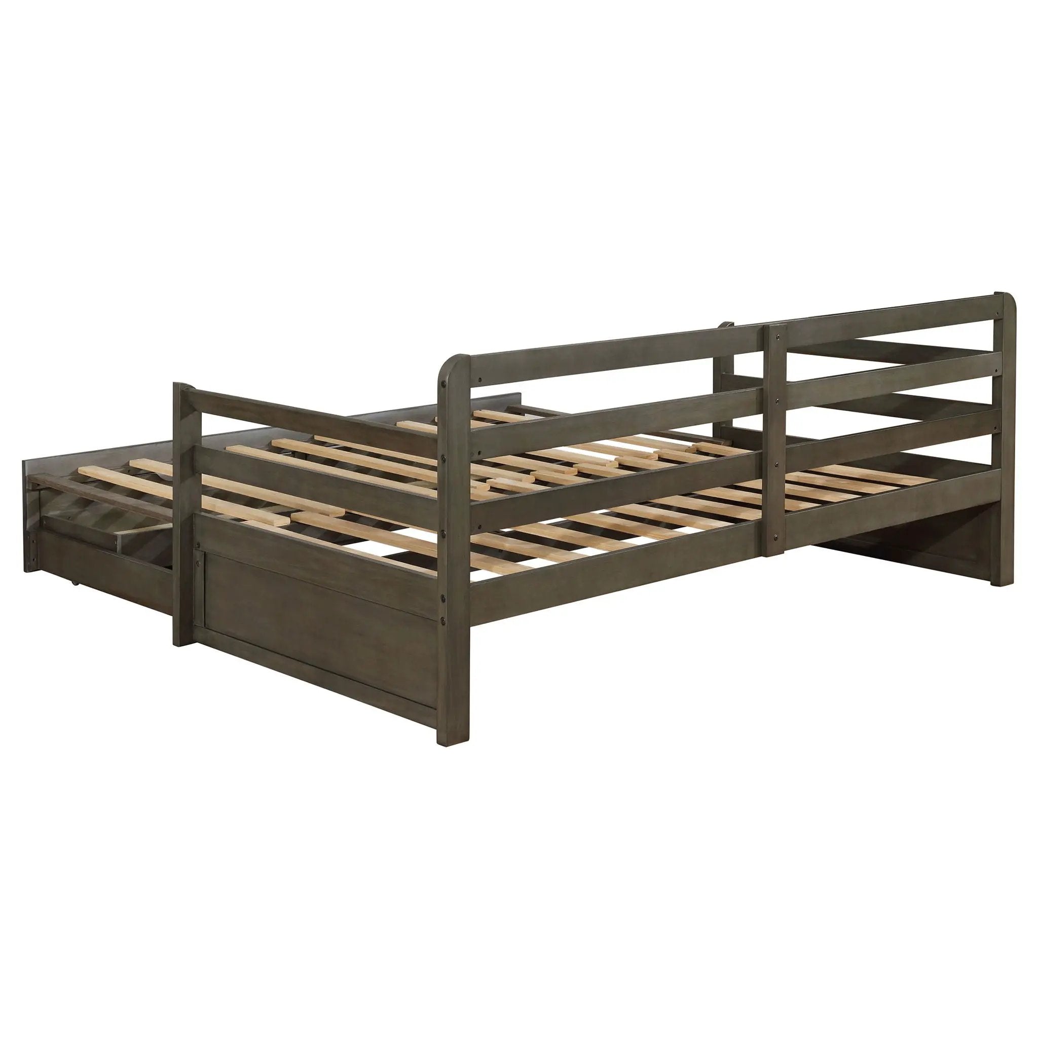 Twin Long 2 Drawer Daybed With Extendable Trundle, Storage Drawers, Fits Standard Mattress - Gray by HouseOfZazla