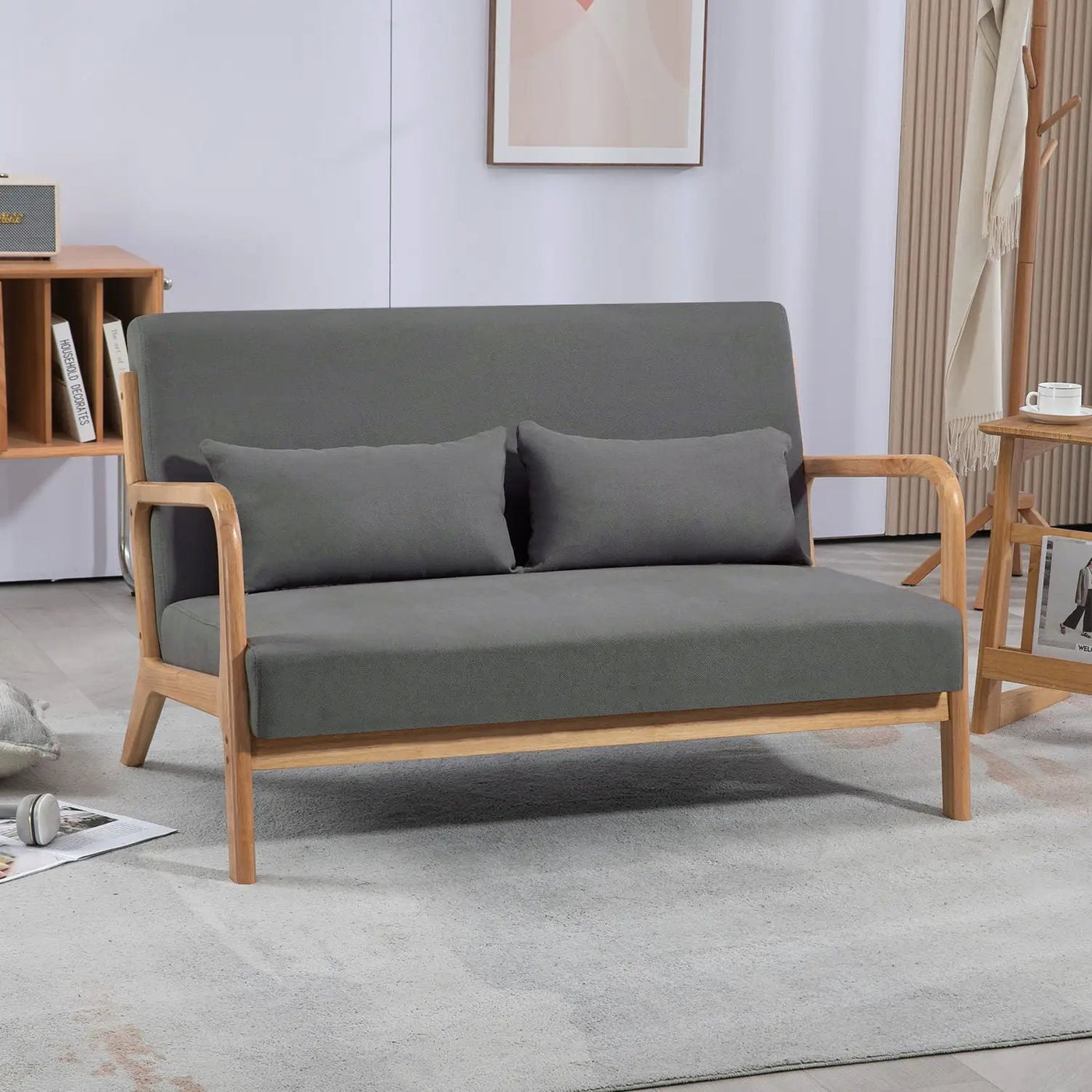 Leisure Chair With Solid Wood Armrest And Feet, Mid-Century Modern Accent Sofa, 2 Seat by Unique Piece Furniture