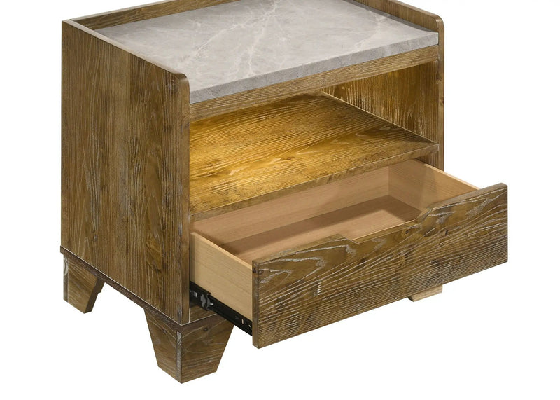 Henderson 1-drawer LED Nightstand Bedside Table Medium Oak by Unique Piece Furniture
