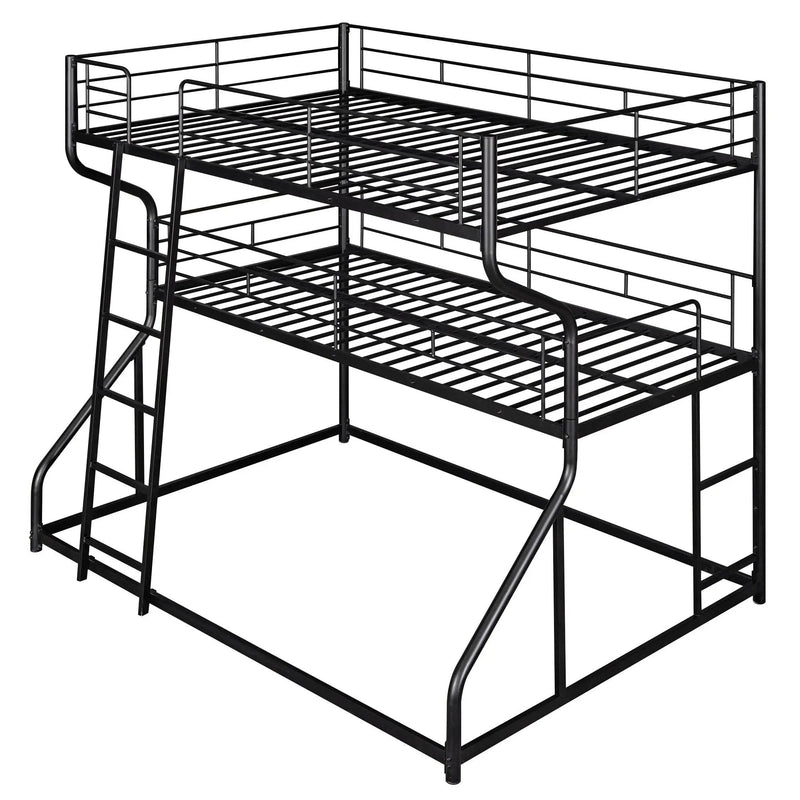 Industrial Triple Bunk Bed With Dual Ladders Frame, Space Saving Design by Unique Piece Furniture