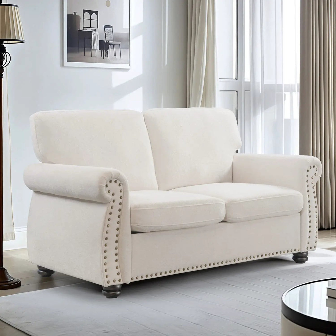 Soft Loveseat, Upholstered 2 Seater Couch, Loose Back Cushions And Turned Legs by Unique Piece Furniture