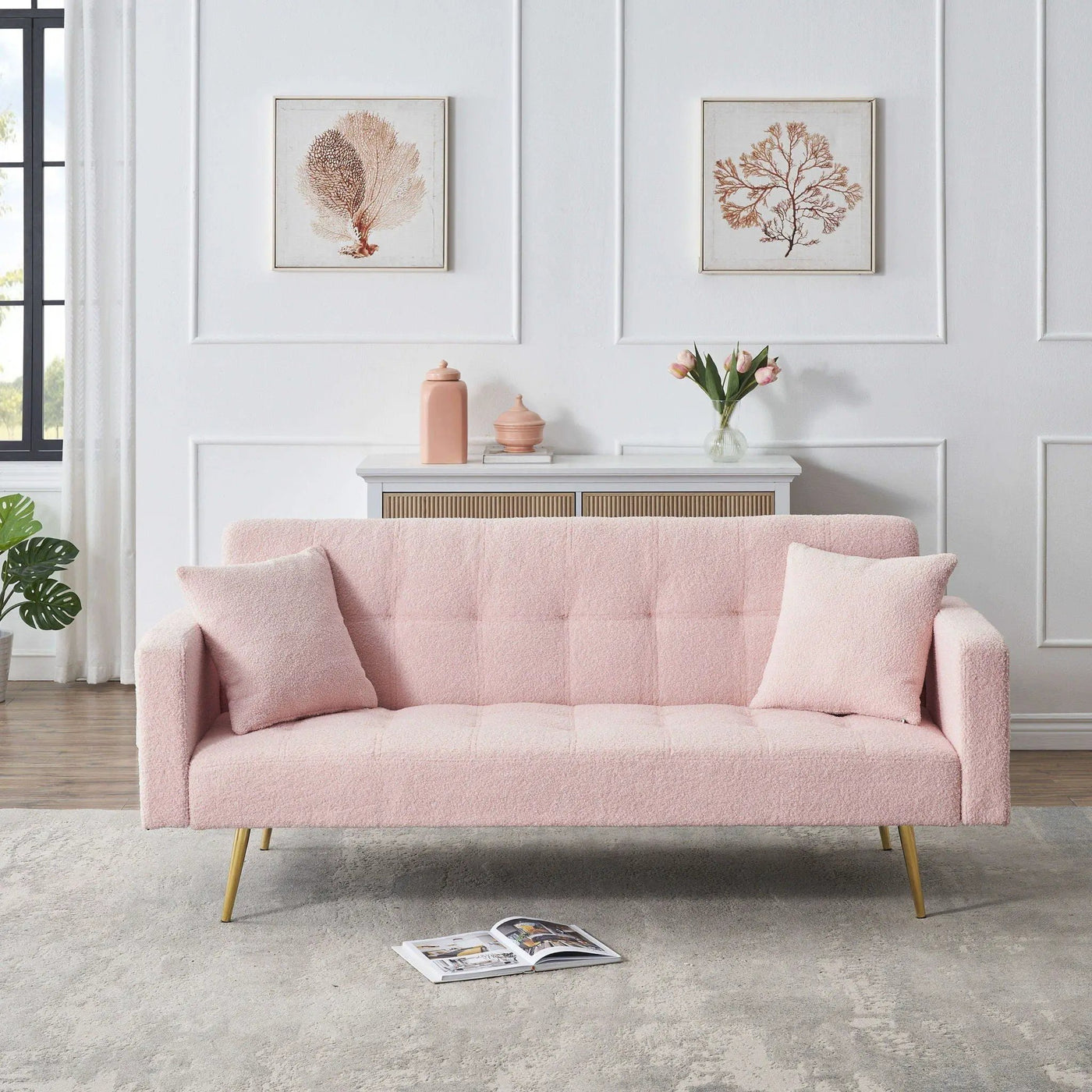 Teddy Fleece Sofa Bed With Luxurious Throw Pillows by HouseOfZazla