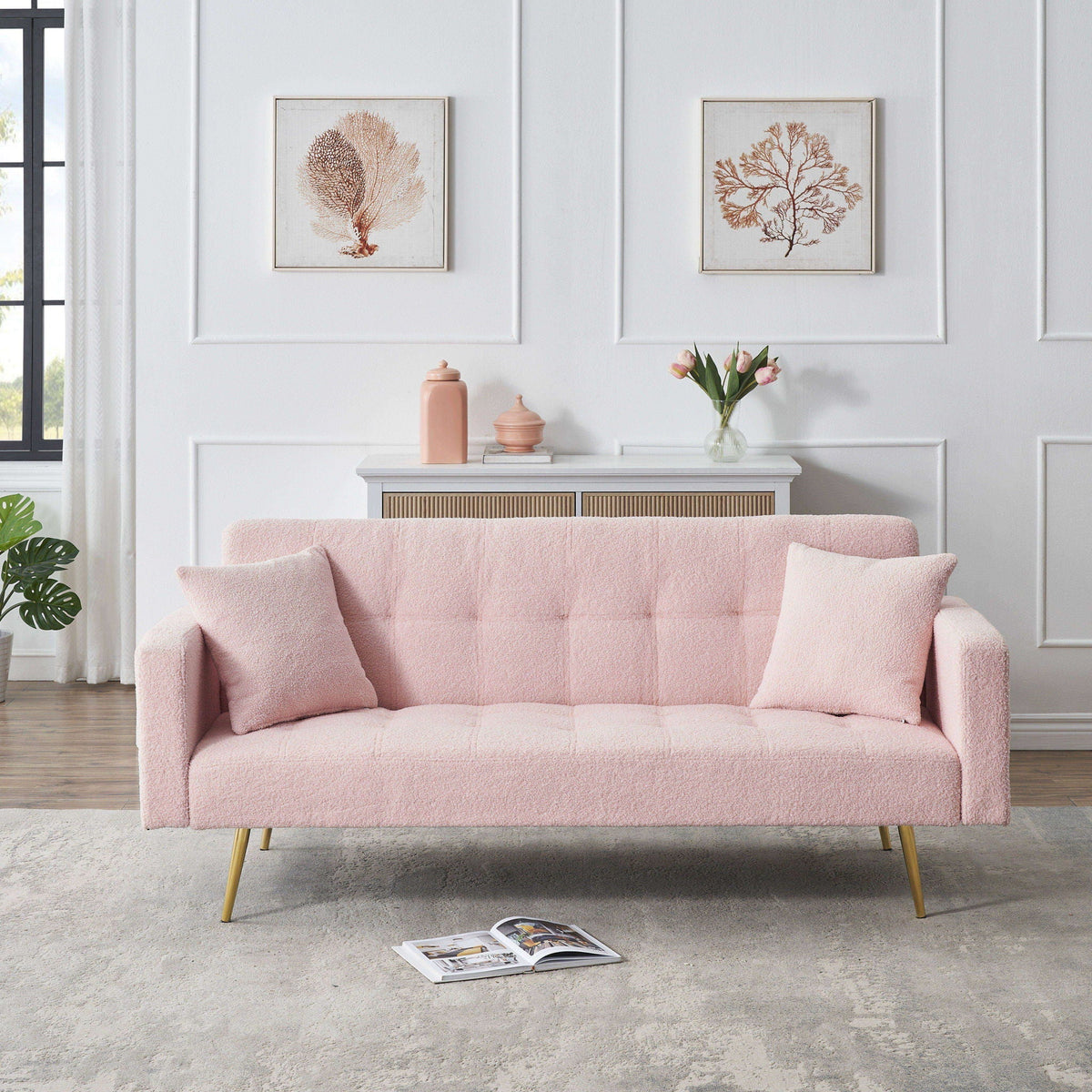 Teddy Fleece Futon Sofa Bed with Plush Throw Pillows - Multiple Colors, photo 9 of 13