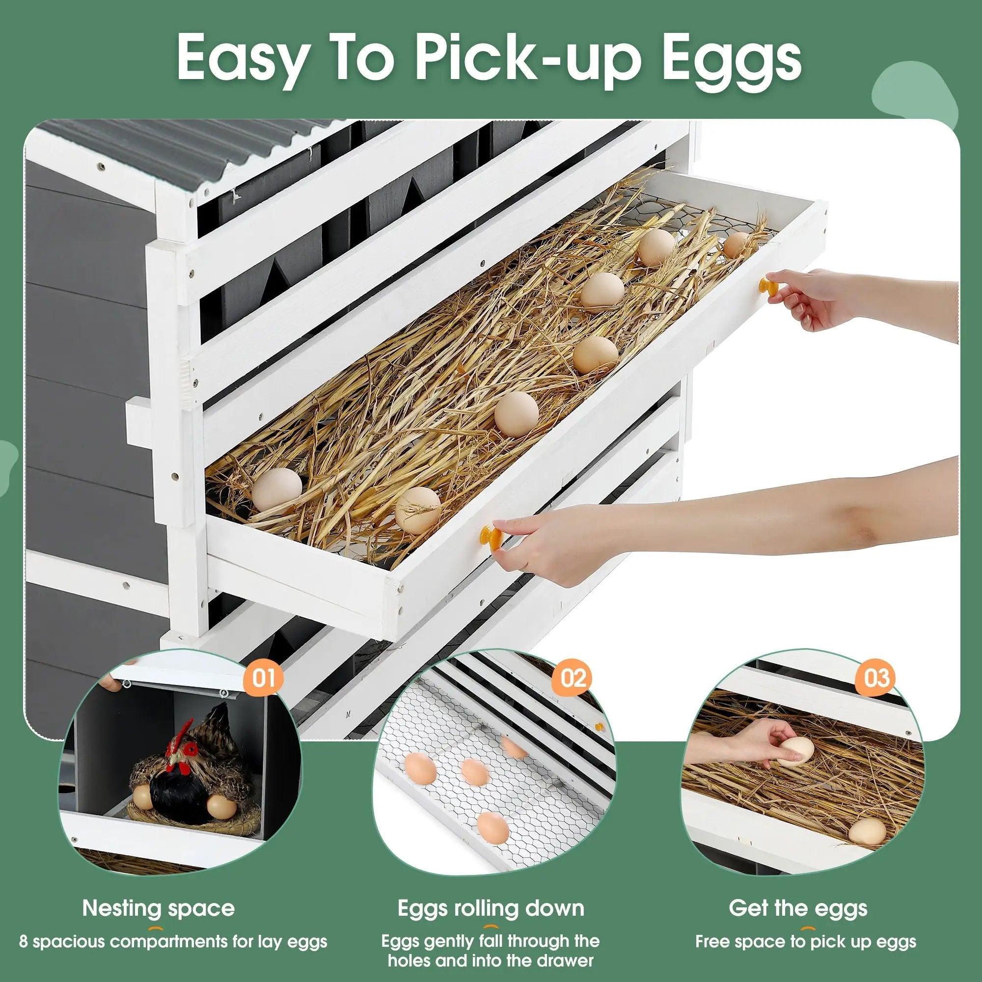 Wooden Chicken Nesting Box With 2 Egg Collection Drawers - White / Gray by HouseOfZazla