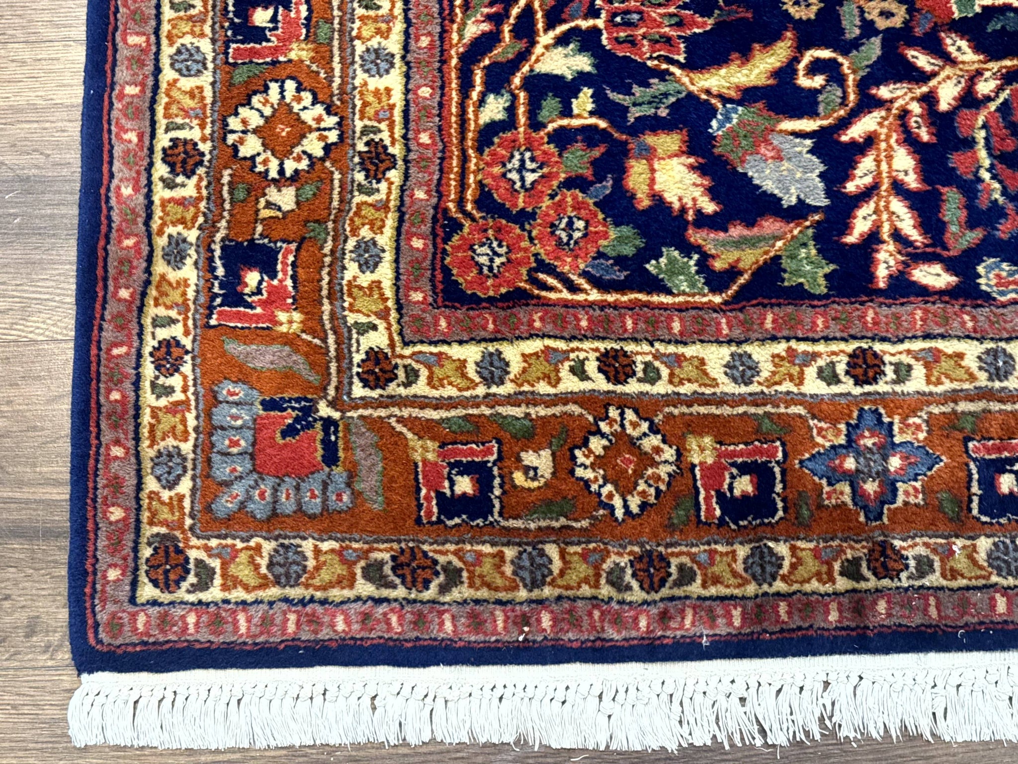 Indo Persian Sarouk Rug 4x6, Blue and Rust Red by Jewel Rugs