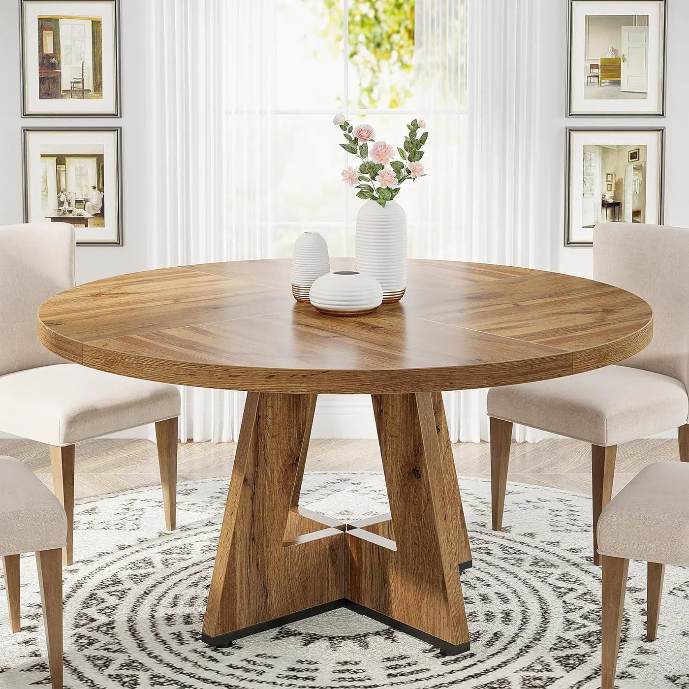 Round Dining Cross Base Kitchen Table by HouseOfZazla