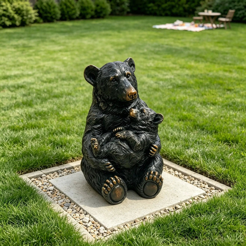 14" Tall Mother Bear Hugging Cub Garden Statue by HouseOfZazla