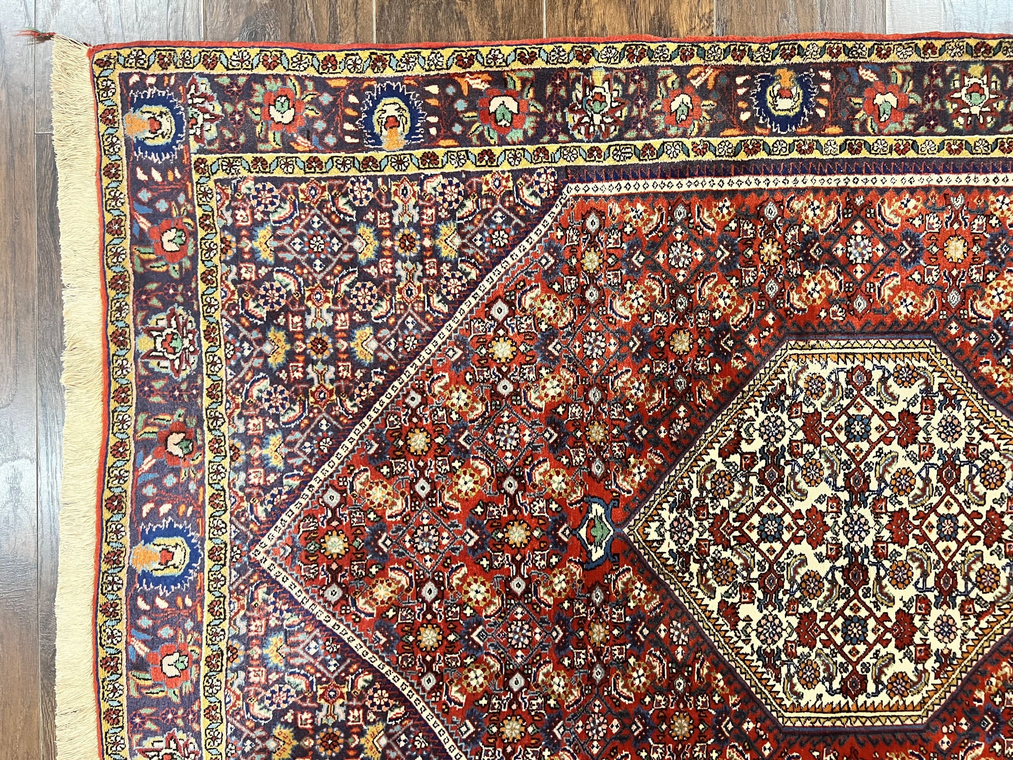 Persian Bidjar Rug 4x6, Handmade Oriental Carpet, Fine Weave, Herati Mahi Pattern, Vintage, Red, 300 KPSI by Jewel Rugs