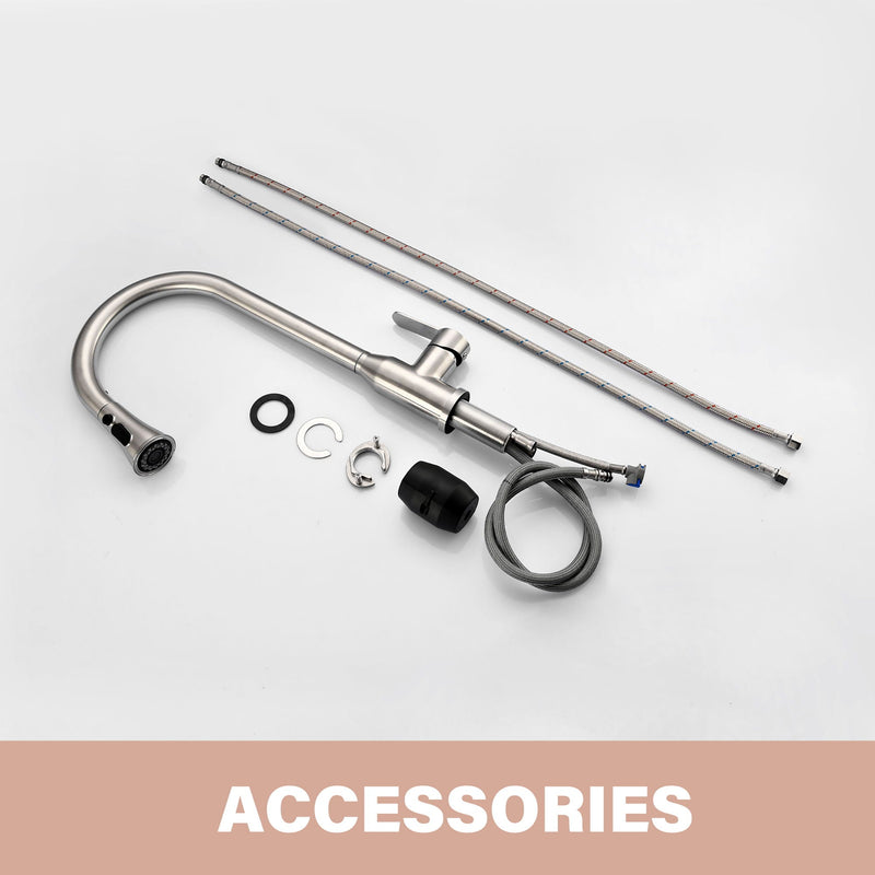Stainless Steel High Arc Kitchen Faucet With Pull Down Sprayer - Brushed Nickel by HouseOfZazla