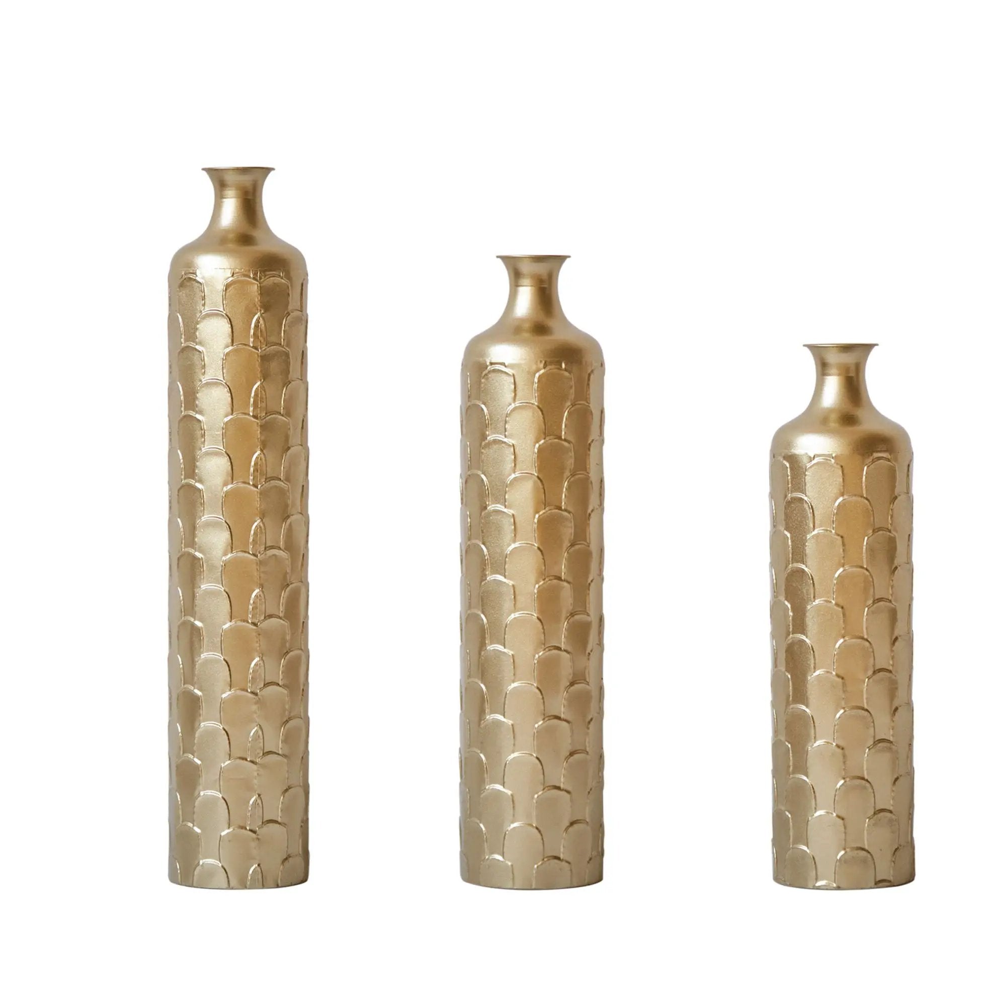 Floor Metal Vases Decorated White Metal Vases (Set of 3) Gorgeous Home Decoration Large Glazed Metal Vases - Golden by Unique Piece Furniture
