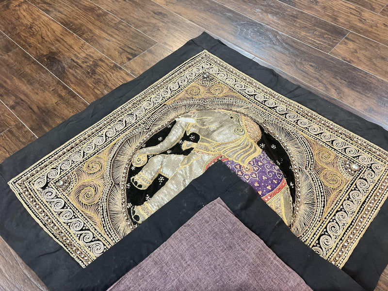 Indian Embroidery 3x3, Elephant Design, Detailed Needlepoint, Beadwork by Jewel Rugs