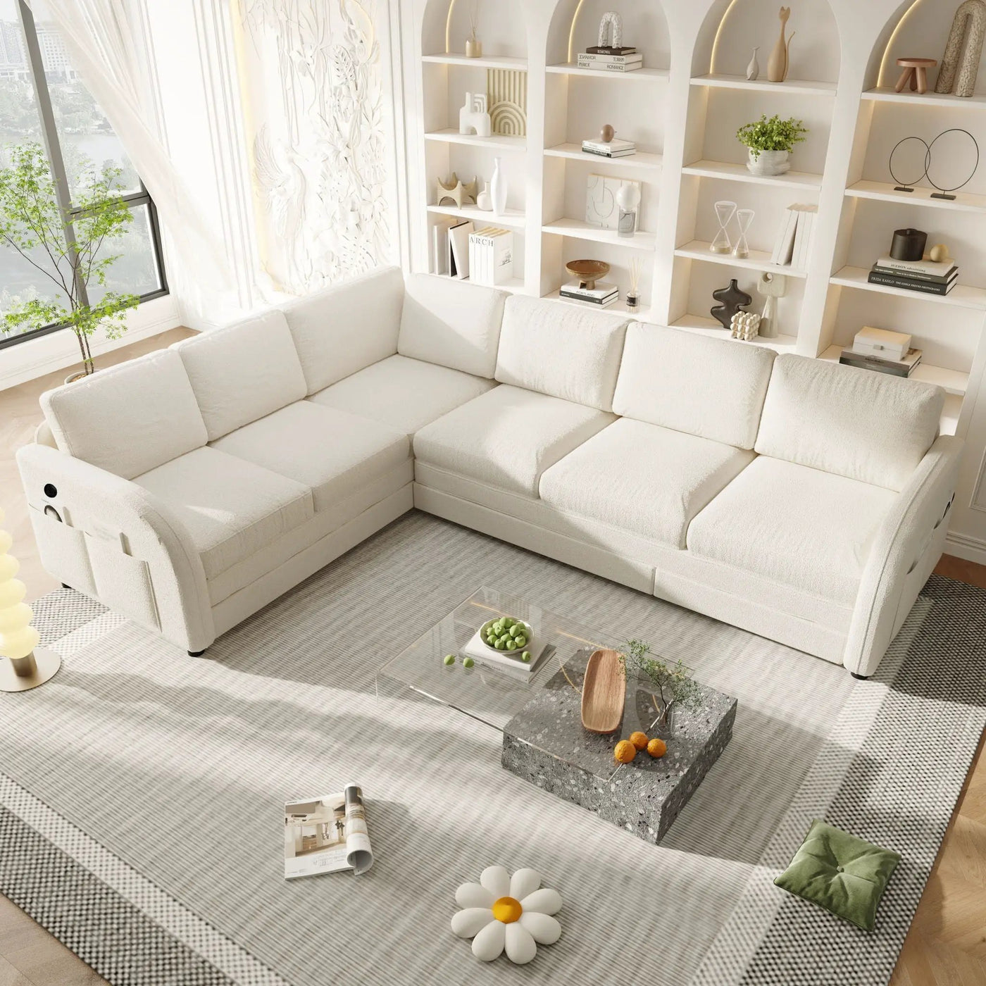 L-Shaped Couch With Pull-Out Bed, Convertible Sleeper Sofa With Side Pocket & USB Port by HouseOfZazla