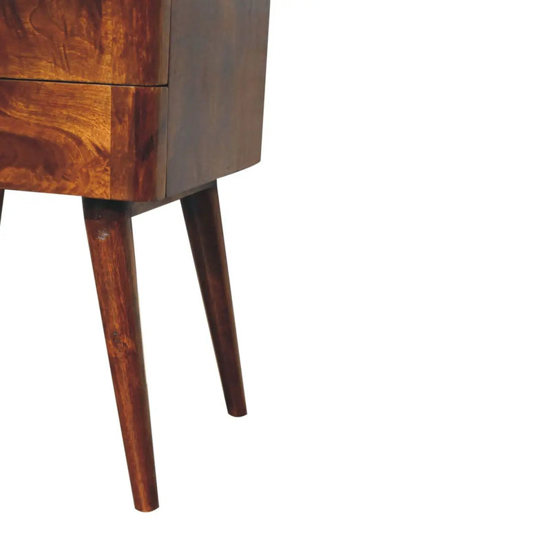Solid Wood Chestnut T-Bar Nightstand, 2-Drawers, Nordic Legs by HouseOfZazla