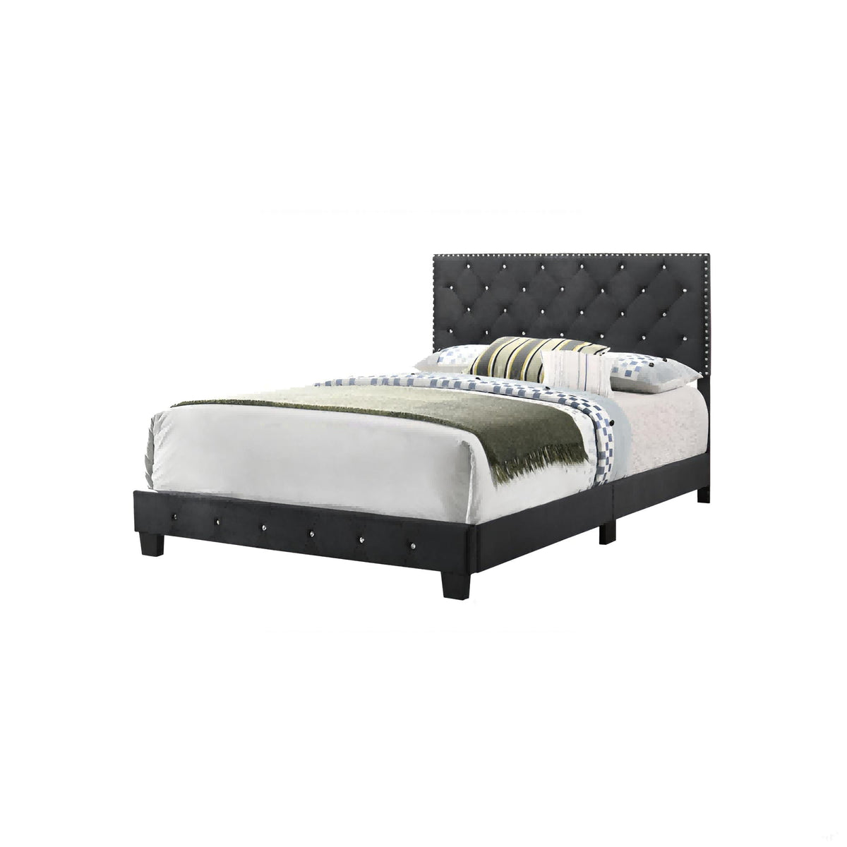 Luxurious Upholstered Bed with Faux Crystal Tufted Headboard - Multiple Colors, photo 13 of 40