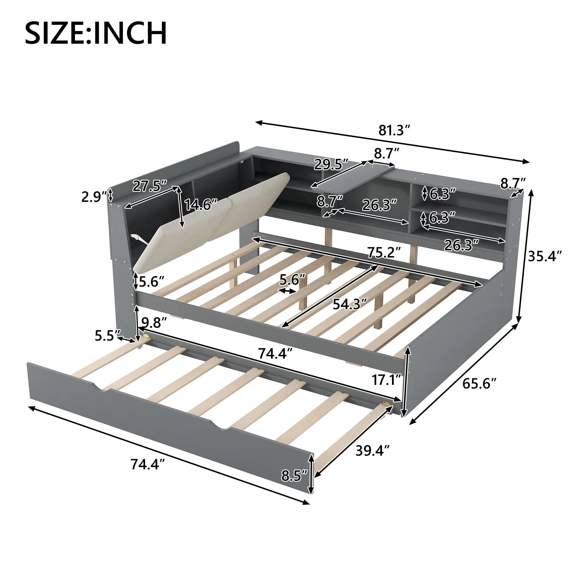 Platform Bed With Trundle, Shelves, And Storage Headboard by HouseOfZazla