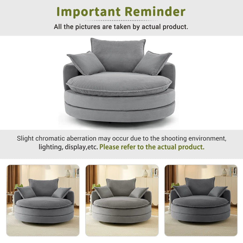360° Swivel Accent Barrel Chair With Dual Layer Cushion And 3 Removable Pillows by HouseOfZazla