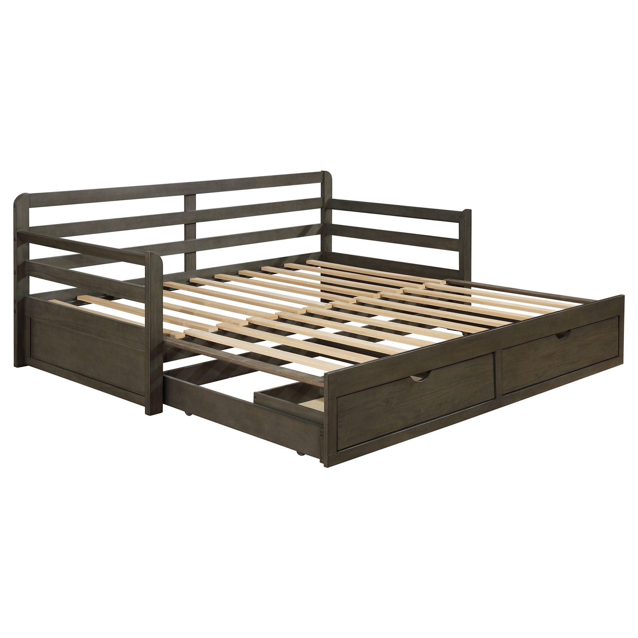 Twin Long 2 Drawer Daybed With Extendable Trundle, Storage Drawers, Fits Standard Mattress - Gray by HouseOfZazla