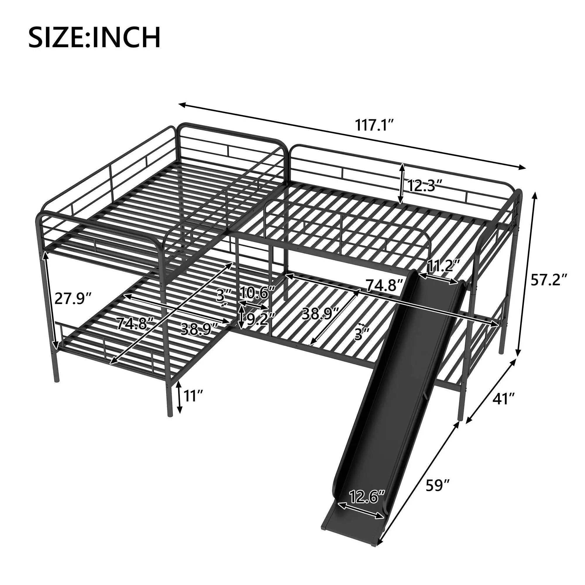 Mission Style Twin Size L-Shaped Bunk Bed With Slide And Ladder - Black by Unique Piece Furniture