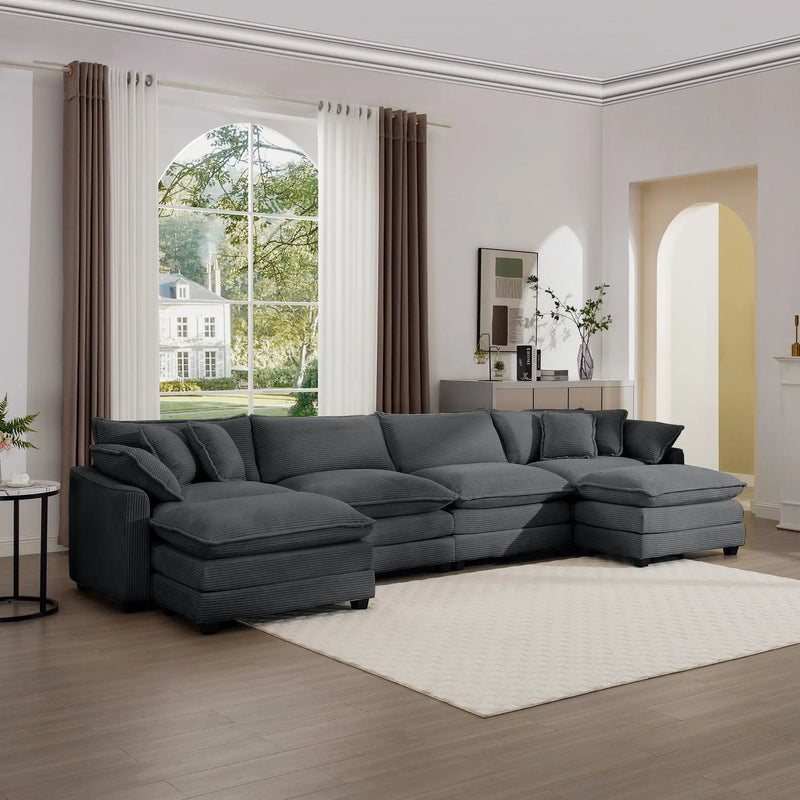 Modern Oversized Modular Cushion Sofa With Ottoman, Low Back, Deep Seating Sofa Set by Unique Piece Furniture