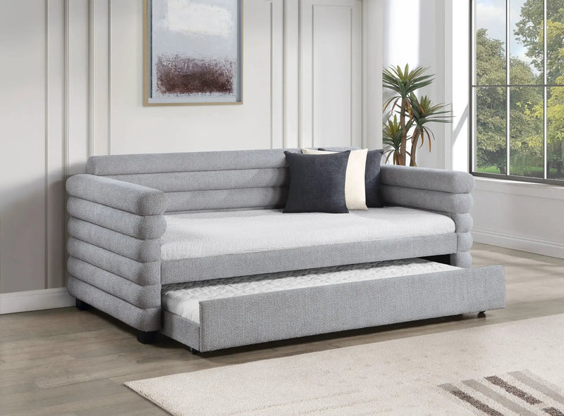 Patricia Boucle Upholstered Twin Day Bed with Trundle Grey by Unique Piece Furniture