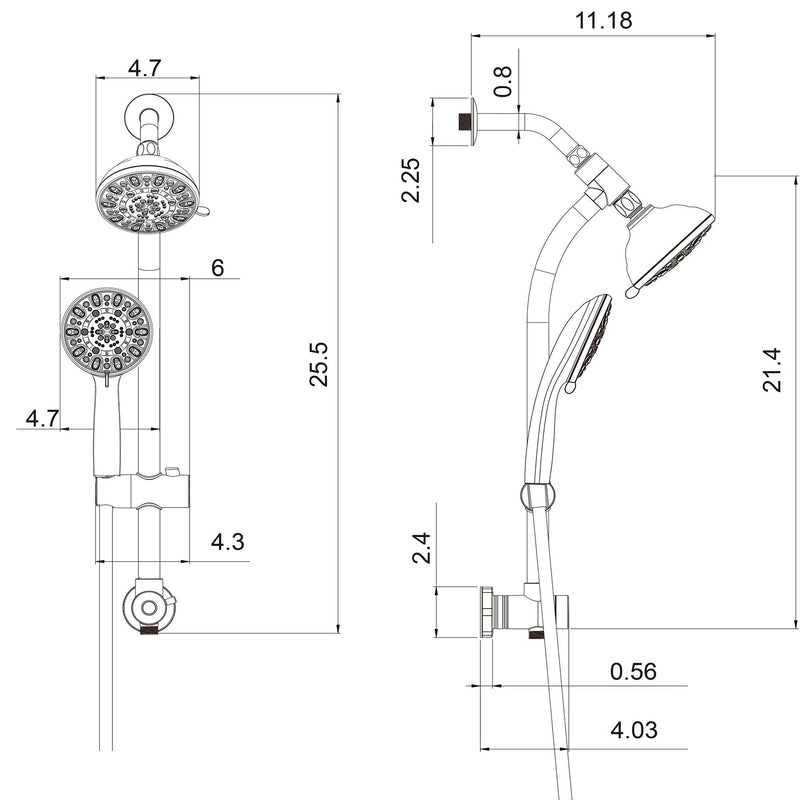 Multi Function Dual Shower Head Shower System With 4.7" Rain Showerhead, 7 Function Hand Shower, Adjustable Slide Bar by HouseOfZazla