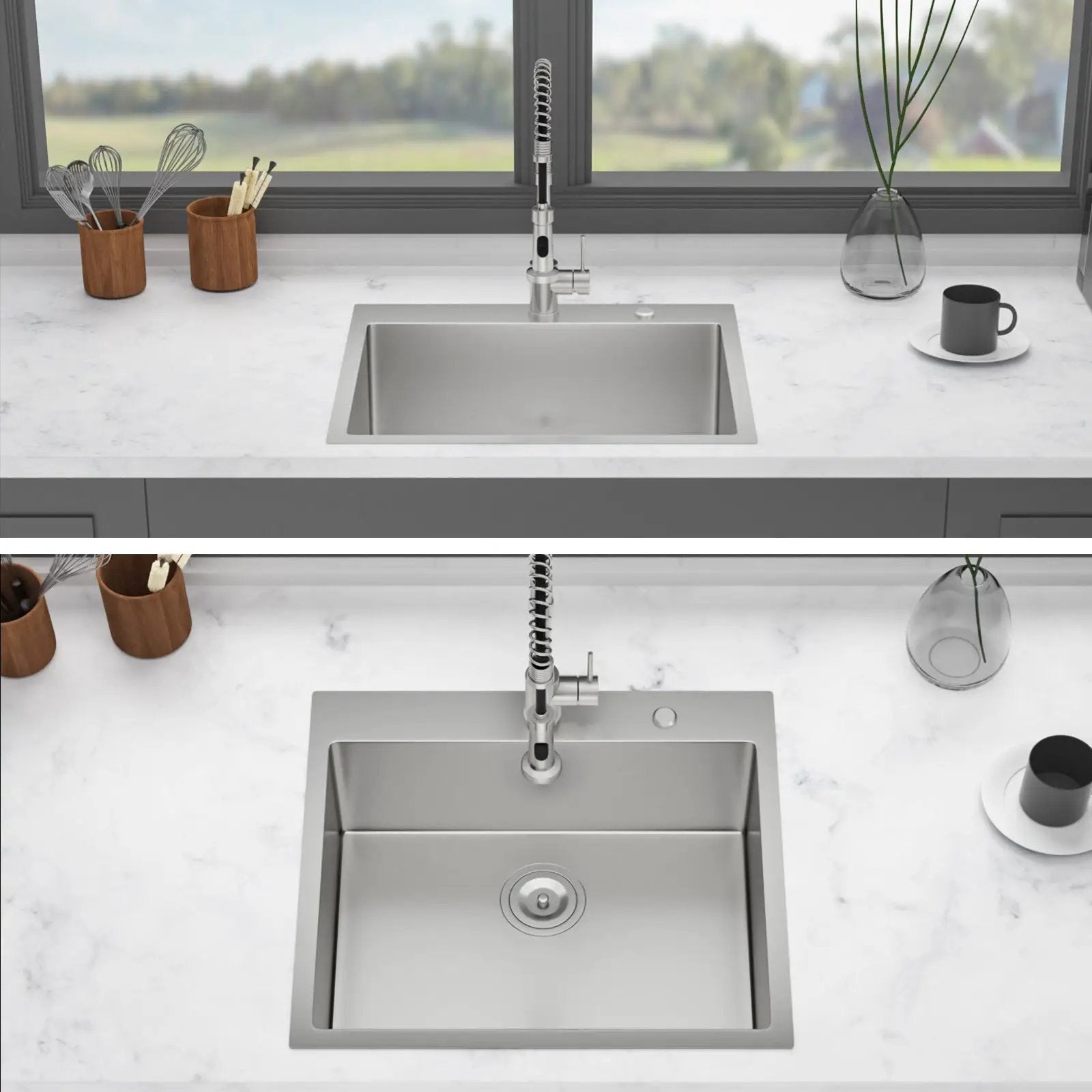 25 x 22 x 9 Inch Kitchen Sink Drop-In 16 Gauge Stainless Steel Single Bowl by HouseOfZazla
