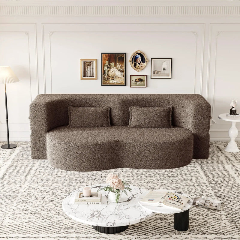 Modern Floor Sofa With Two Pillows Convertible Teddy Fabric Foam Filled Bed by HouseOfZazla
