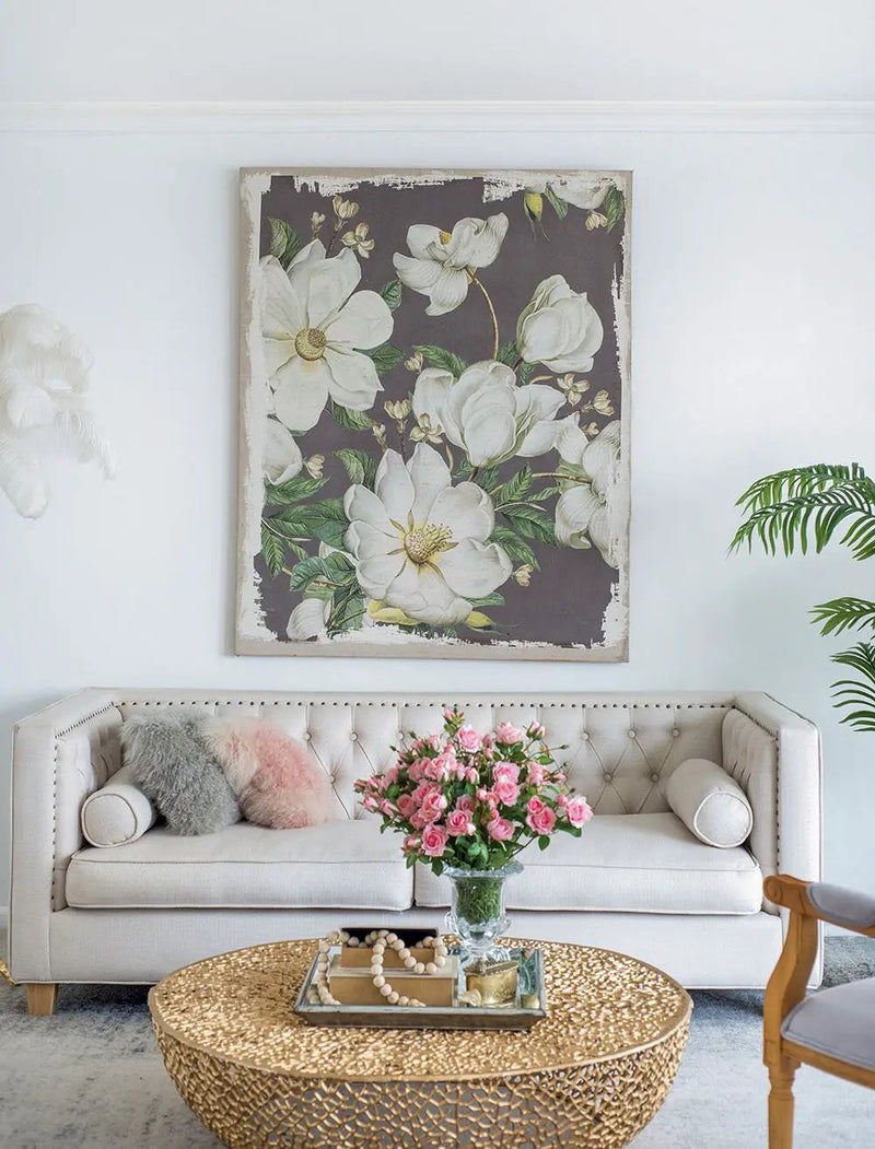 Large Botanical Wall Art Prints, Home Decor For Living Room Dining Room Bedroom Hallway - White / Gray by Unique Piece Furniture