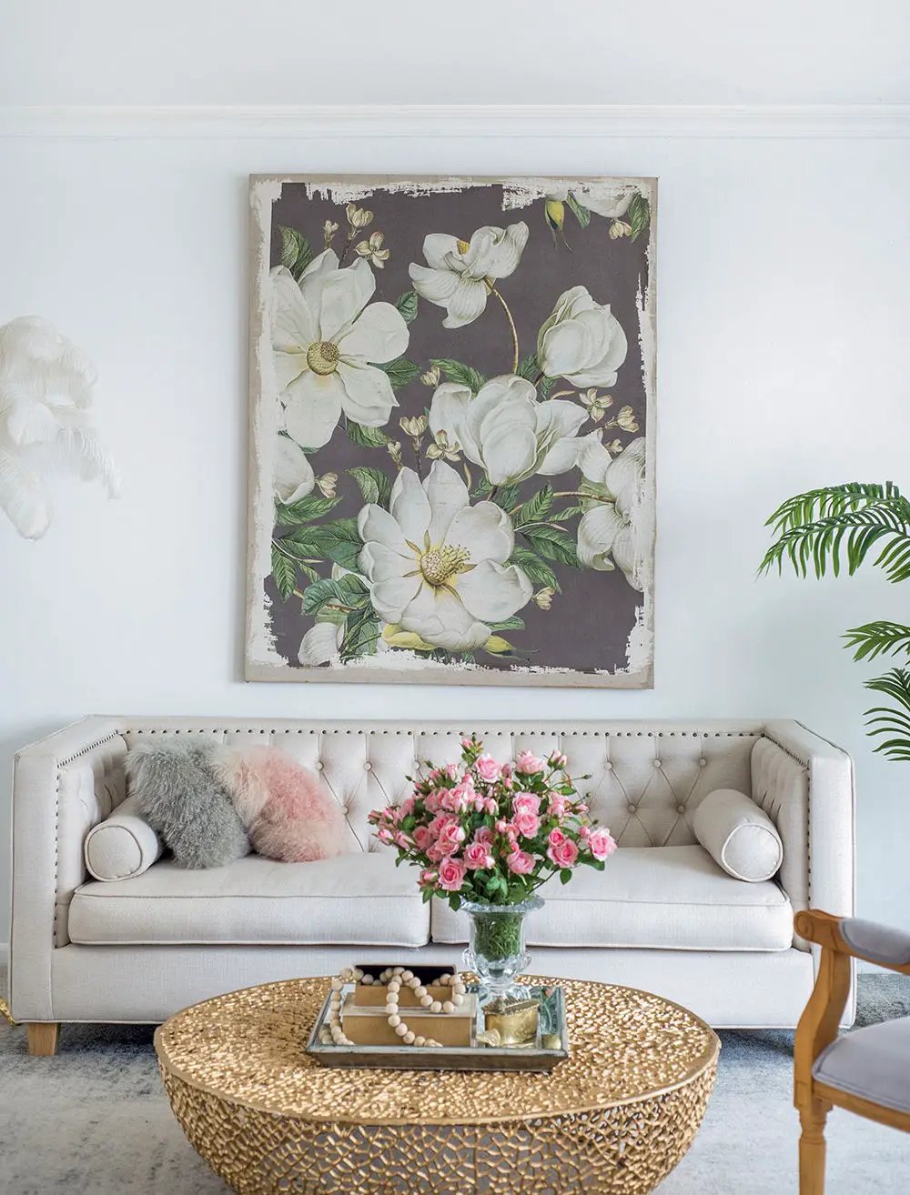 Large Botanical Wall Art Prints, Home Decor For Living Room Dining Room Bedroom Hallway - White / Gray by HouseOfZazla