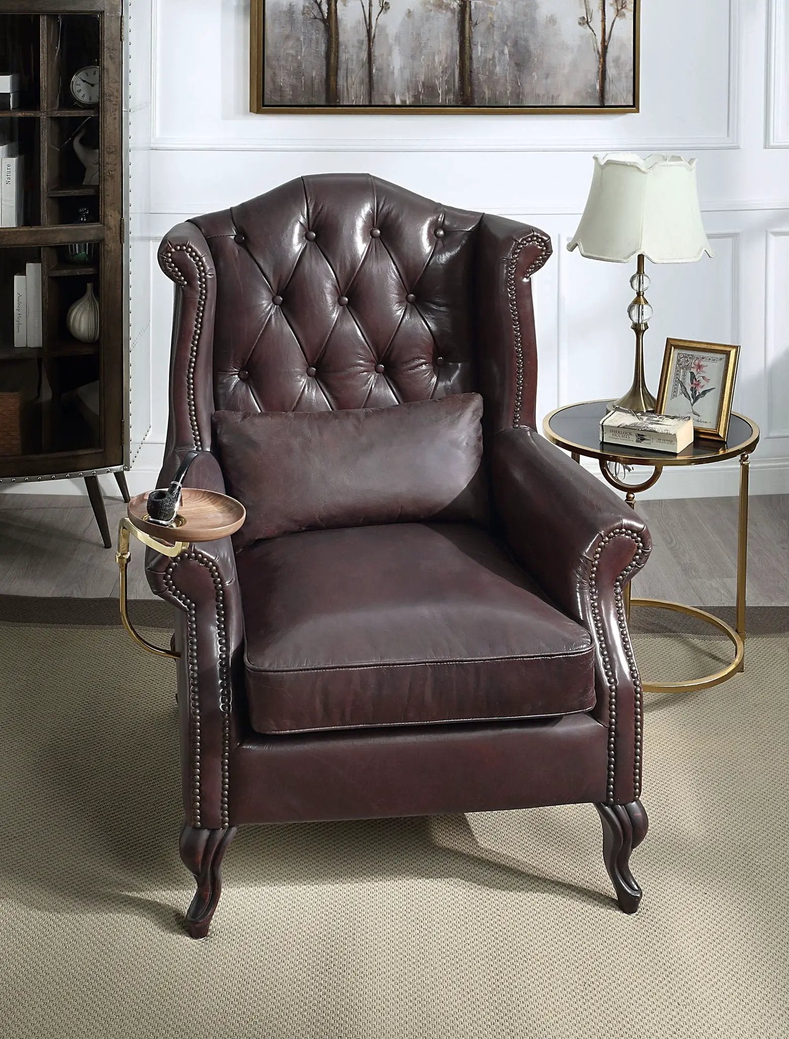 Pino - Vintage Top Grain Leather Accent Chair With 1 Toss Pillow - Brown by HouseOfZazla