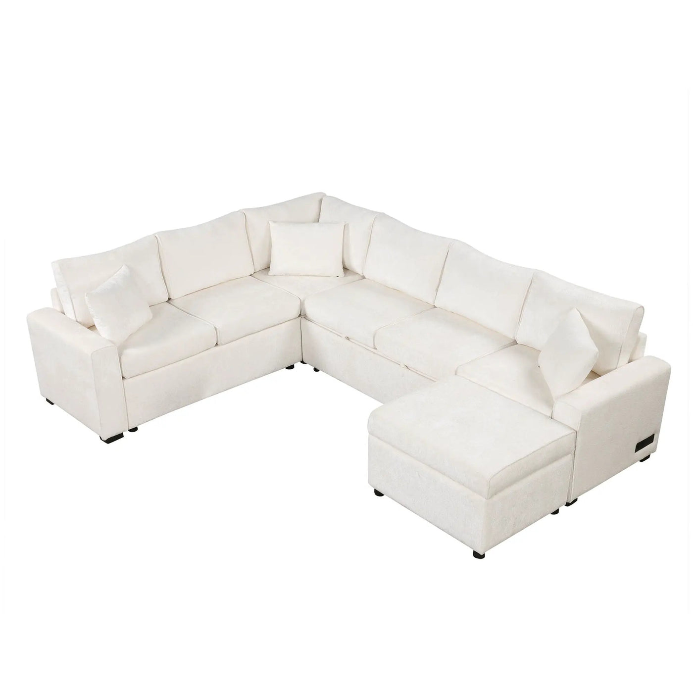 Sectional Sofa Pull-Out Sofa Bed Sleeper With A Storage Ottoman, Three Pillows And Charging Devices For Living Room by Unique Piece Furniture