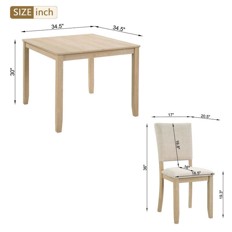 Modern 5-Piece Wooden Dining Table Set for 4 People in Light Oak by HouseOfZazla