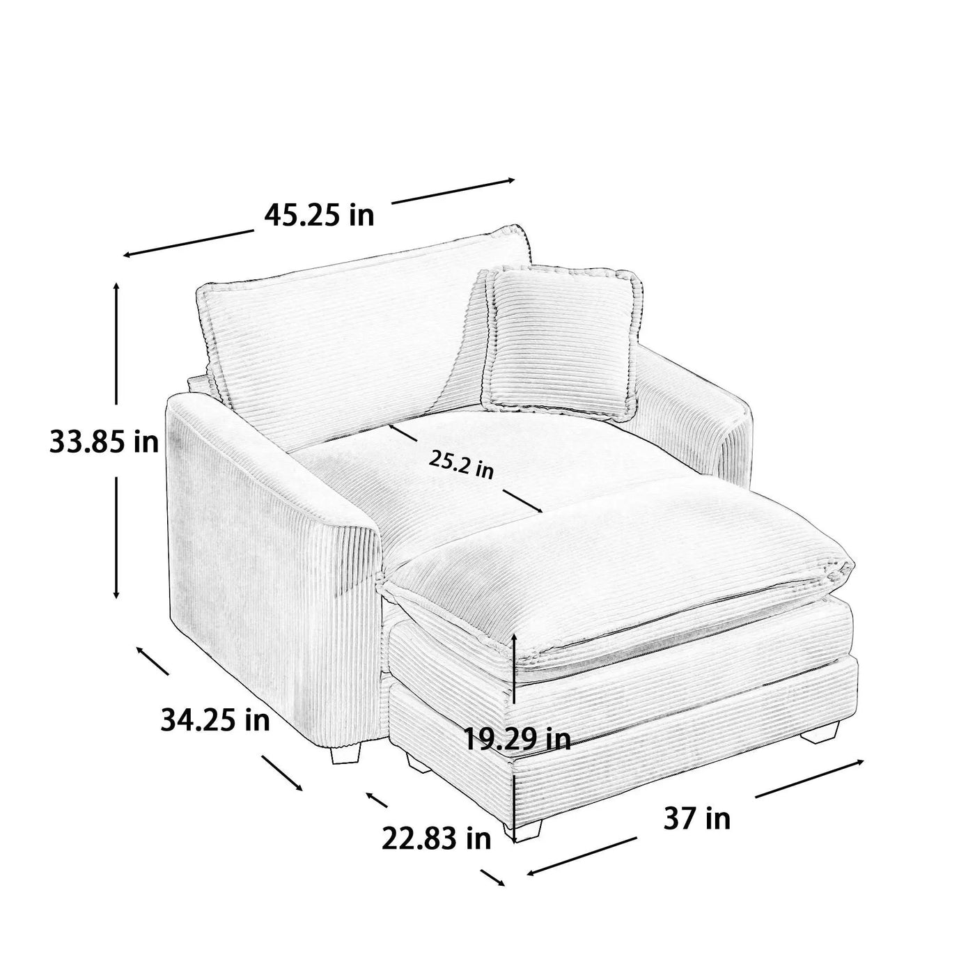 Classic Modern Comfortable Single Chair Deep Seat Sofa With Footstool by HouseOfZazla