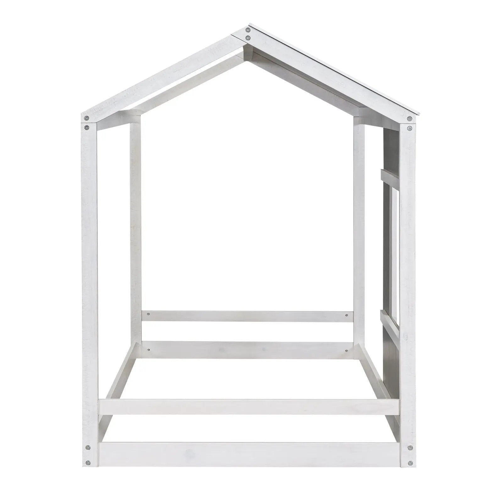 Twin Size House Platform Bed With Roof And Window - Natural / White by HouseOfZazla