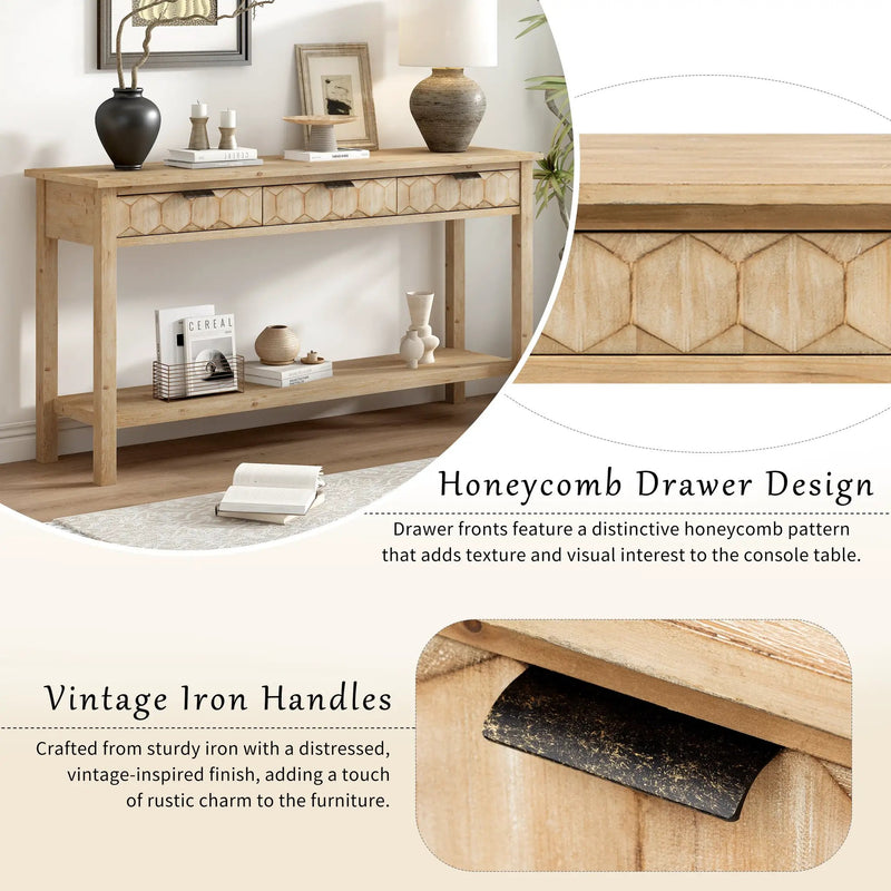 U_Style 58.3'' Fir Veneer Entryway Table with Honeycomb-patterned Fronts by HouseOfZazla
