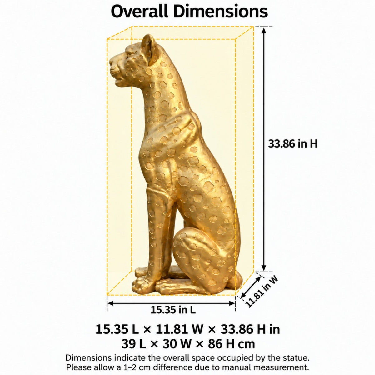 Gold Leopard Statue 33.86 Inch Tall Resin Fiberglass Animal Sculpture for Living Room Entryway Home Decor, photo 3 of 10